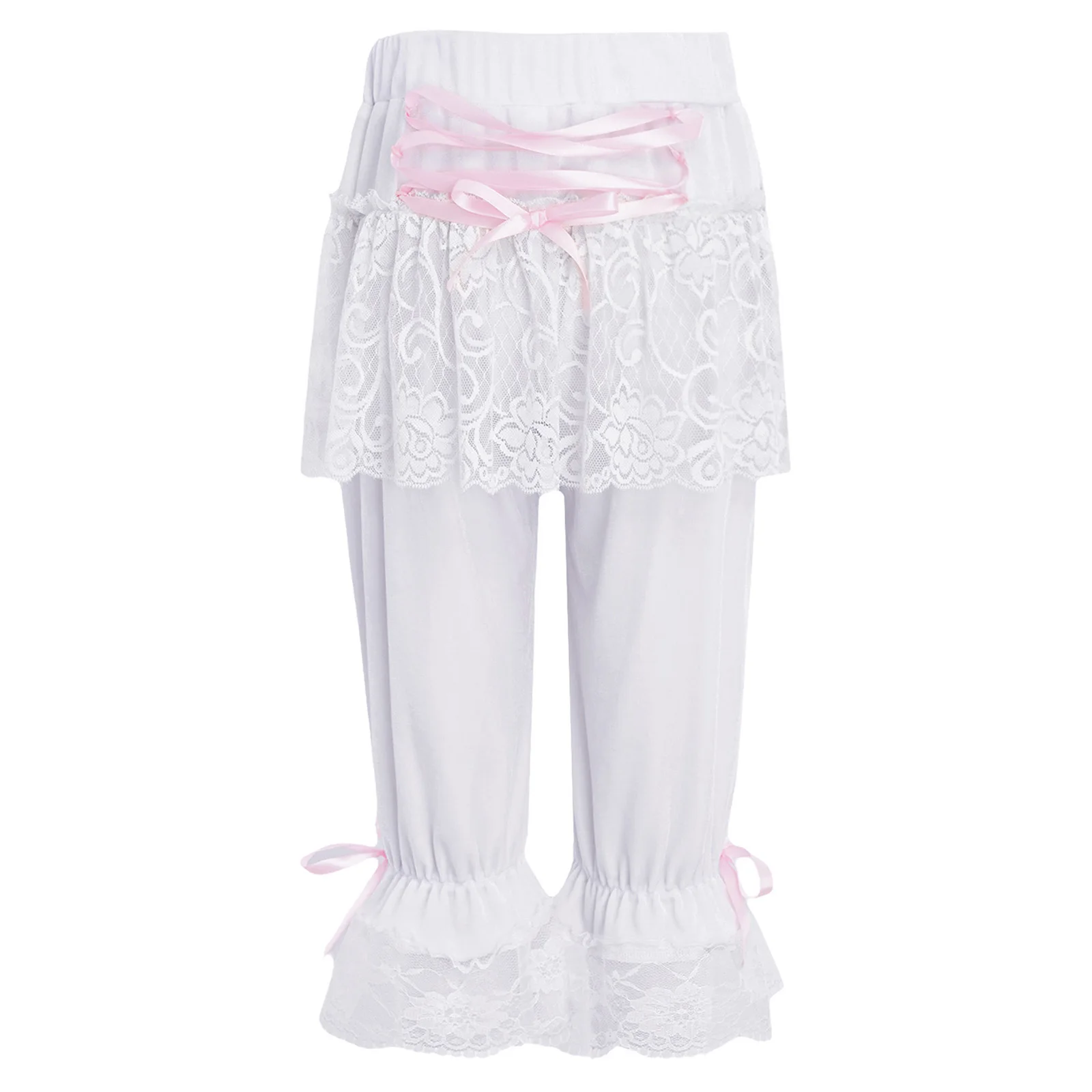Kids Girls Lolita Steampunk Victorian Floral Lace Ruffle Pantaloons Bloomers Shorts Underpants Halloween Cosplay Party Costume