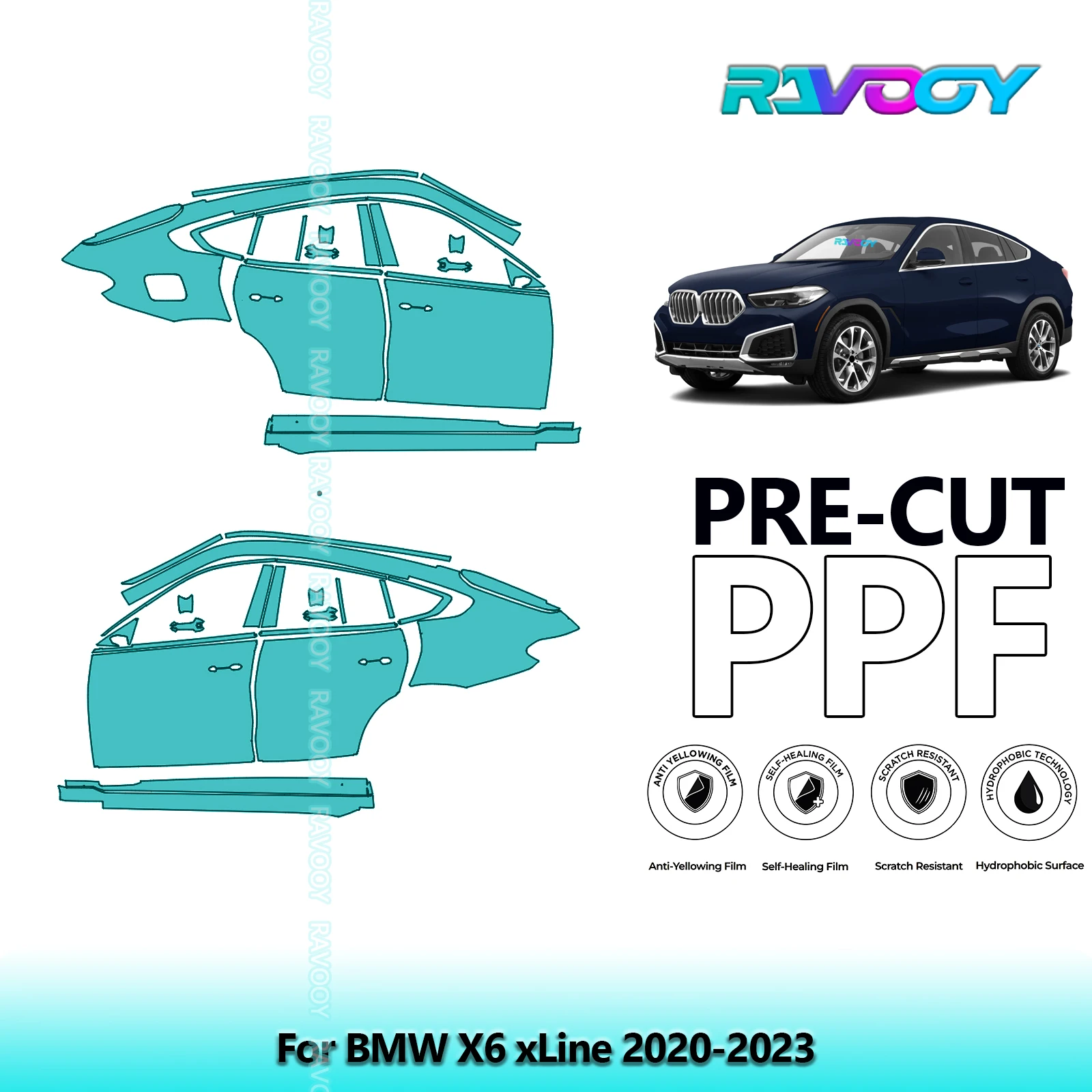 

For BMW X6 xLine 2020-2023 8.5mil Clear Matte Pre-Cut PPF Door & A/B Pillar Kit TPU Paint Protection Film Set