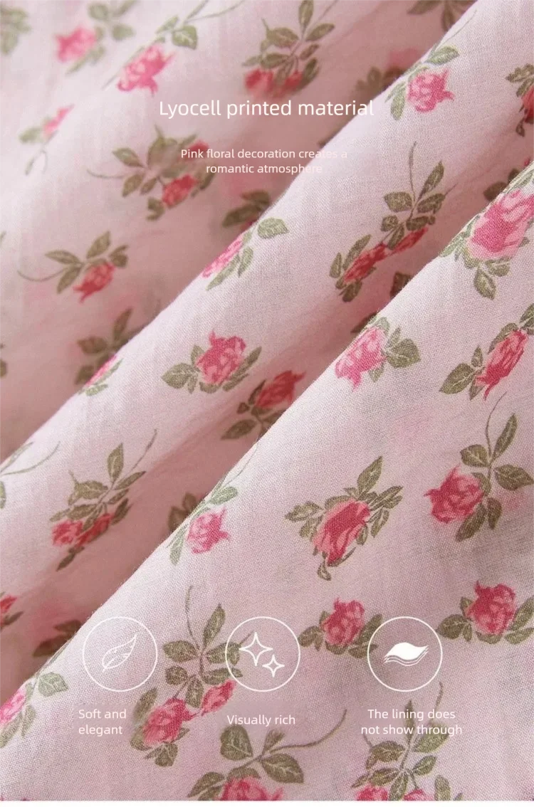 SENTUBILA Elegantes Blumen-Sommerkleid für Damen 2026, lässiges Kleid mit V-Ausschnitt, plissiertem Rock, kurzen Puffärmeln und schmaler A-Linie 162LO6257X – Detail 11