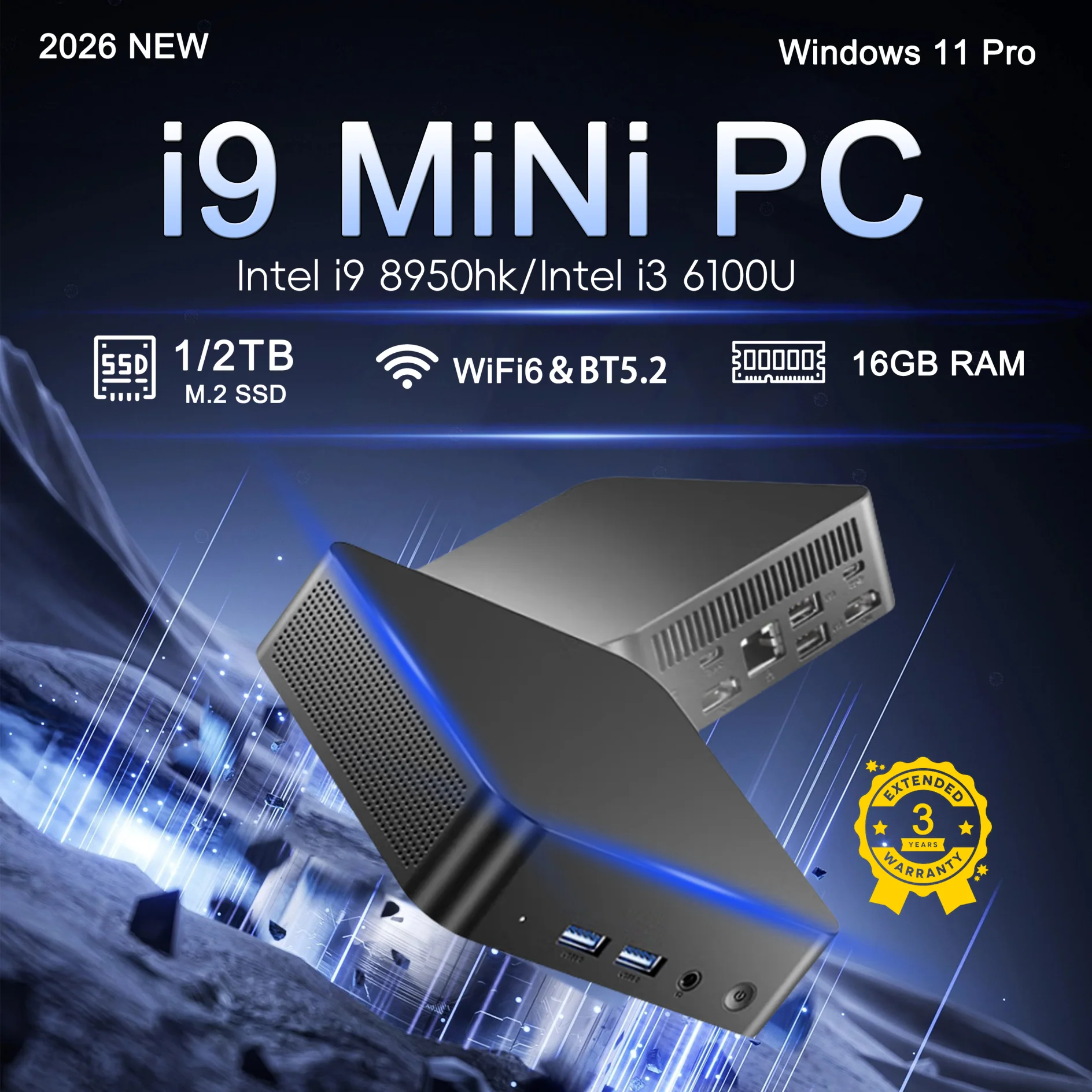 Mini PC completamente nuevo con Windows 11, Intel Core i9 8950HK/Intel i3-6100U, 16GB DDR4, SSD de 2048GB, WIFI 6, BT5.2, Mini PC para juegos.