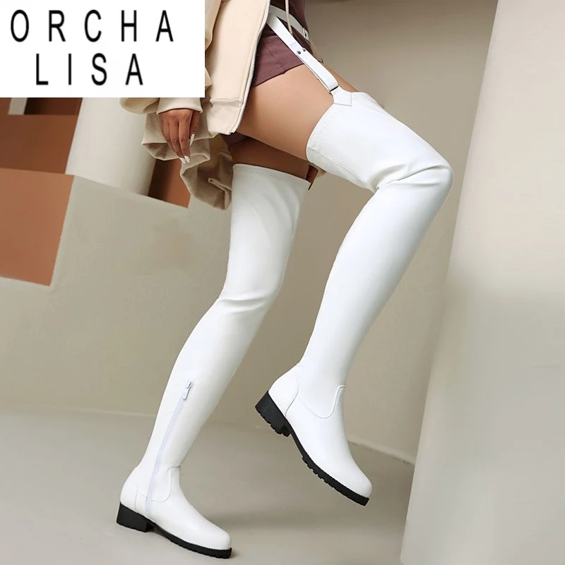 

ORCHA LISA 2024, модные женские сапоги до бедра, круглый носок, толстый каблук 3 см, большой размер 46 47 48, пикантные вечерние ботильоны