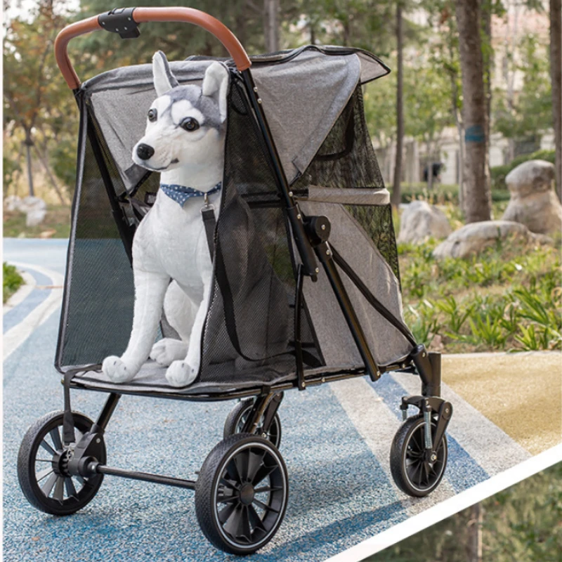 

Foldable Pet Stroller for Medium Dogs Spacious Breathable Dog Carriers Collapsible Dog Travel Seat Stable Load-bearing Pet Cart