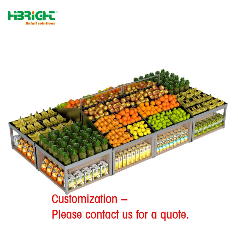 custom.Supermarket Rack Fruit Vegetable Storage Wooden Double-Sided Freestanding Heavy Duty Display Stand Shelves 5-Shelf
