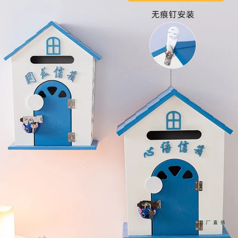 

WW pastoral blue decorative Jieyou mailbox wooden communication school wall suggestion box class