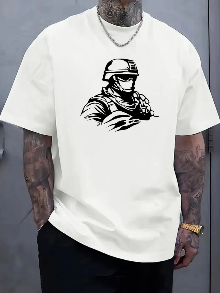 DEFEND WARRIOR Graphic with DEFEND Logo Design-100% cotton summer casual O-neck short sleeve printed men's T-shirt.