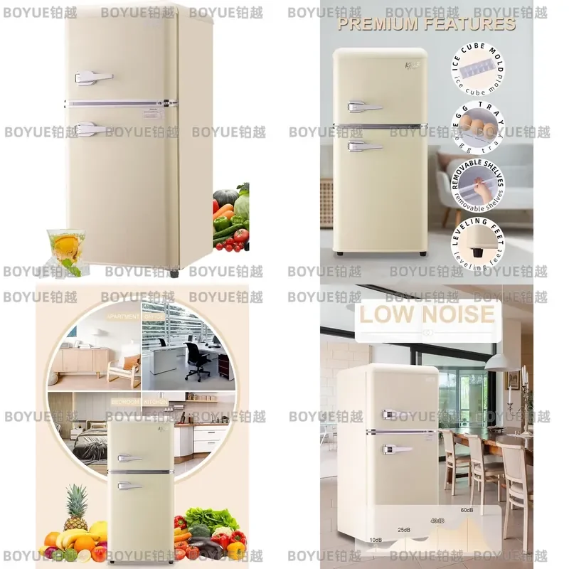 Retro Mini Fridge with Freezer Compact Refrigerator Small Drink Chiller for Home Office Dorm Room Portable Cooling Appliance