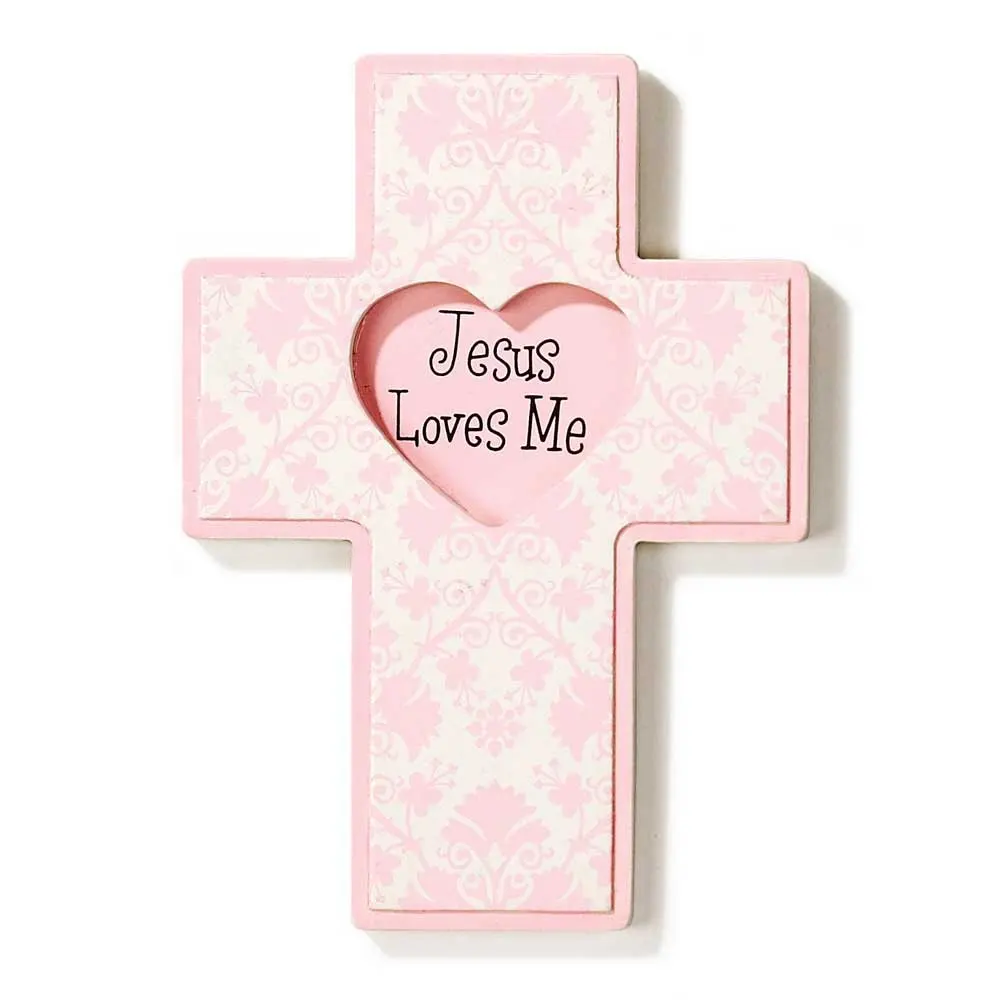 

Heart Damask Cross Sign, Soft Pink, 6x8 Inch Wood Wall Plaque