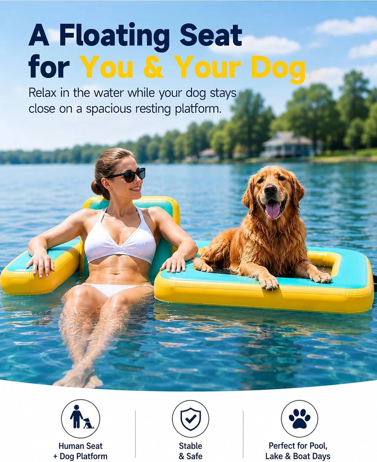 2026 Inflatable Floating Dock with Water Ramp, Ladder, Hammock & Seat   Heavy Duty Platform Drop-Stitch PVC Mesh Fits Adults Fam