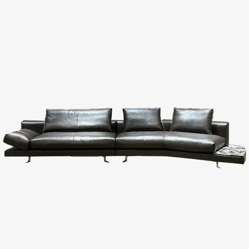Italian Minimalist Large Apartment Living Room Sofa Genuine Light Cowhide Leather Curved Special-shaped Corner