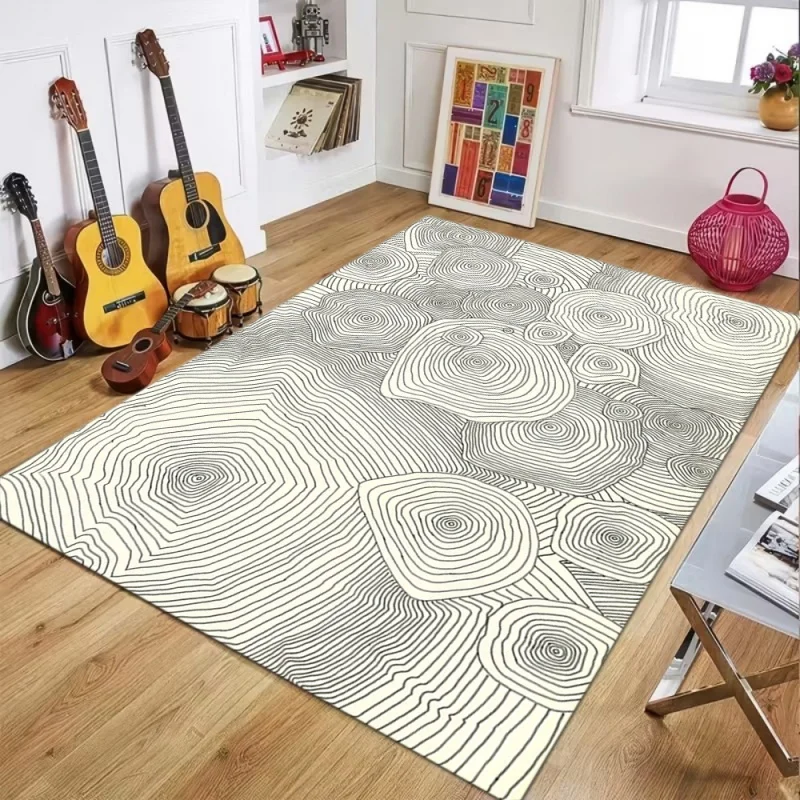 Boho Minimalist Wood Tree Ring Pattern Area Rug Non-Slip Floor Mat for Living Room Bedroom Neutral Rustic Home Decor