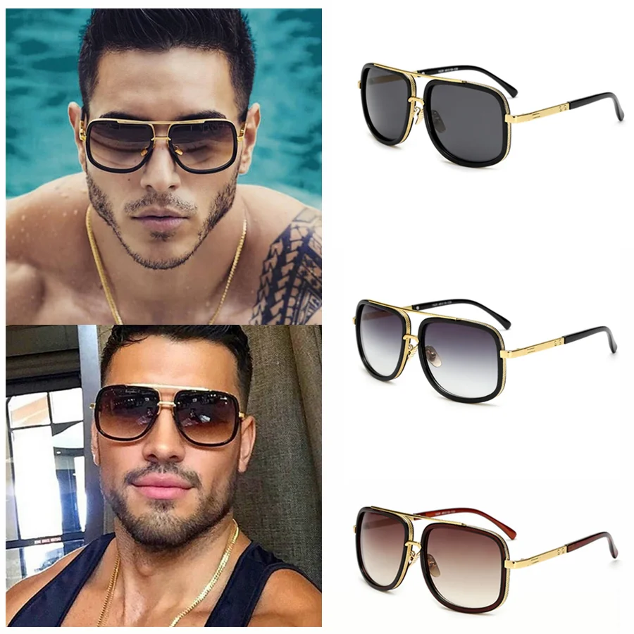 Neue Mode Großen Rahmen Sonnenbrille Männer Platz Metall Sonnenbrille Frauen Retro Sonnenbrille Vintage Hohe Qualität Gafas Oculos De Sol