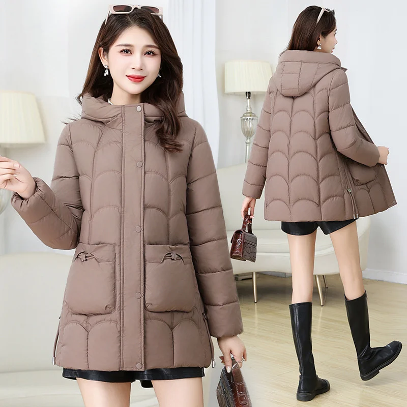 Parkas Women Hooded Winter Jacket 2024New Korean Thicke Down Cotton Clothes Middle-Aged Female Coat Mother Warm Mid Long Outwear