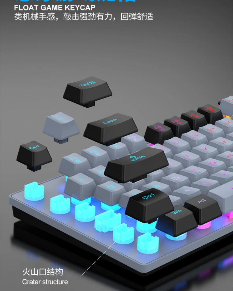 Imagem -04 - Teclado Português 87 Teclas 80 Layout Espanhol Russo Coreano Árabe Teclado para Jogos Usb com Fio Rgb Light Float Keycap Ergonomia Design Office K10 Estrutura da Cratera