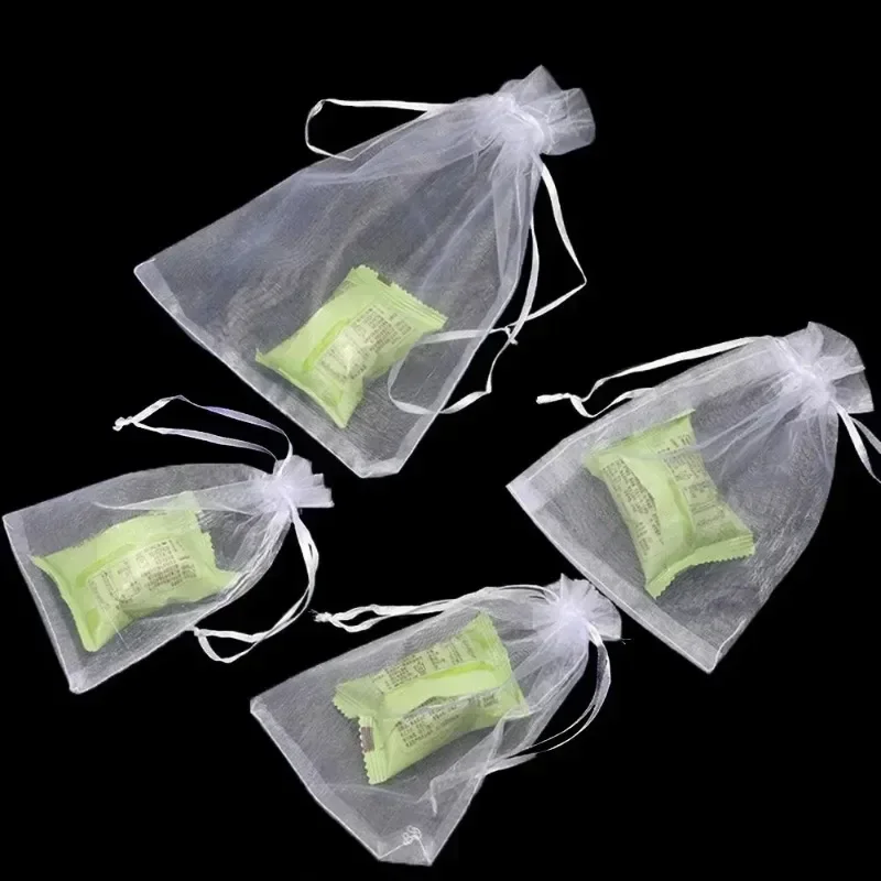 5PCS Drawable Party Supply Christmas Favor Jewelry Packing White Pouches Drawstring Pocket Organza Gauze Sachet Gift Bags