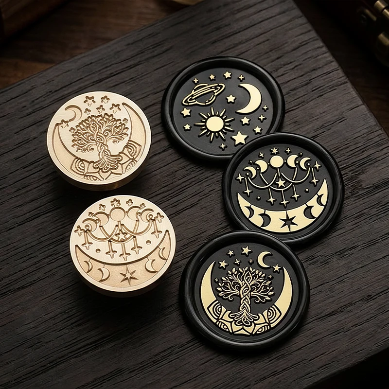 Star and Moon Series Wax Seal Stamp Set (1 Set, Includes One Handle + 25mm Stamp Head) - Perfect for Love Letters, Invitations, Holiday Greeting Cards, Journaling, Scrapbooking Accessories, and DIY Crafts