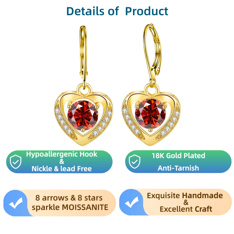 

LAMVOICE 2 carat moissanite Hypoallergenic hook earring christmas gift for high quality jewelry jewelry for women/earrings with