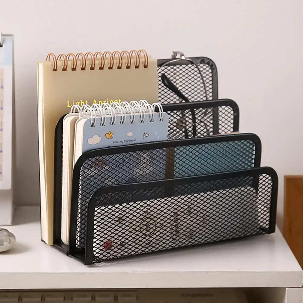 3‑Tier Metal Mesh Desk Organizer Rack Desktop File Folder Holder Stepped  Magazine Letter Mail Organizer For Home Office Dorm