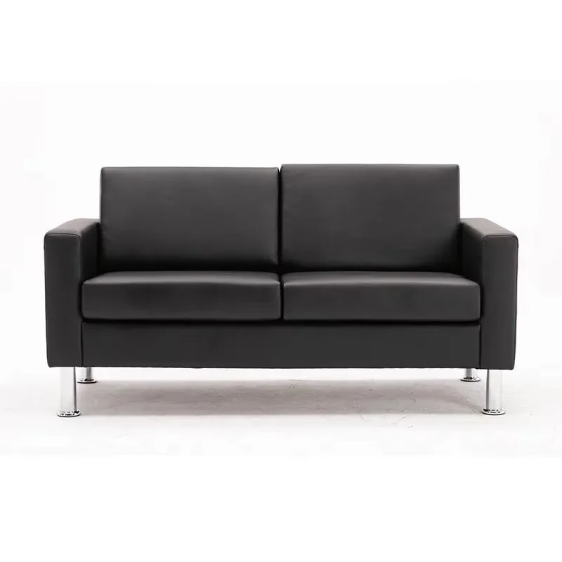 Cheap black leather showroom office sofa two seat sofa easy to use practical durable good quality