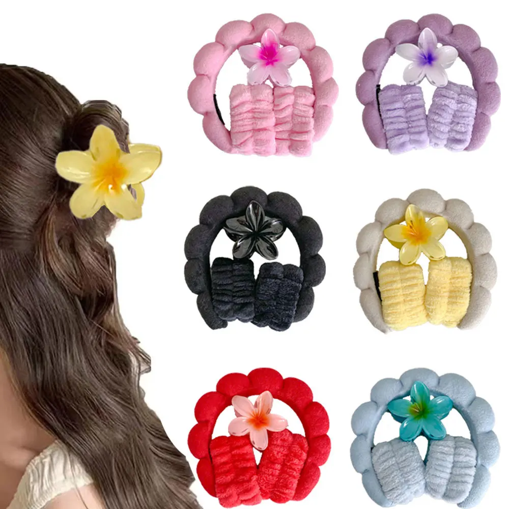 High Crown Face Washing Headband with Anti Slip Hair Clip Wristband Set Makeup Gift for Women Care Accessory