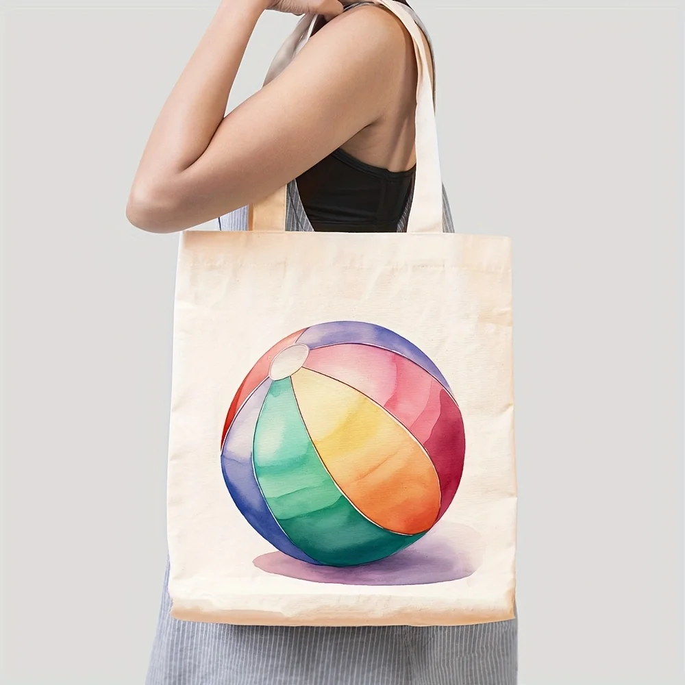 1pc Women'S Colorful Beach Ball Tote Bag - Large 35.05cm x 40.13cm Vibrant Multicolor Spherical Design with Pastel & Neon Colors