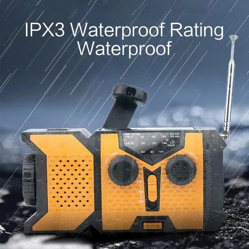 Imagen 2 del producto Radio Solar de manivela de emergencia con linterna LED, Radio meteorológica portátil AM/FM/NOAA con cargador de teléfono móvil de 2000mAh