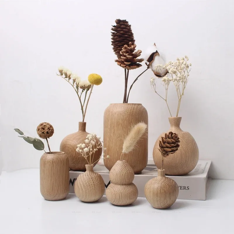 Japanese Wooden Vase for Flower Home Decor Decorative Flowers Vase Living Room Decoration Office Desktop Flowers Bottle Ornament
