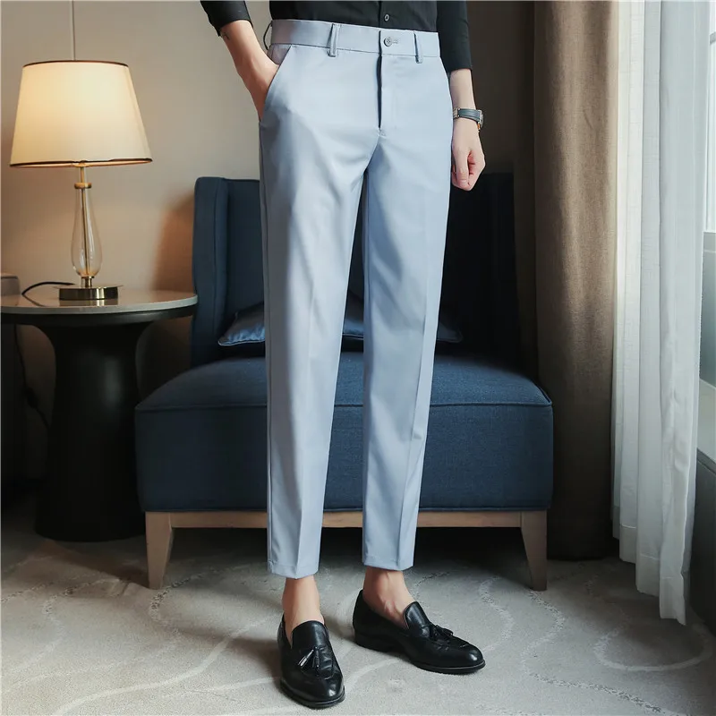 Men's Dress Pants High Quality Men Clothing Slim British Style Autumn New Solid Color High Waist Trousers Formal Pants for Men