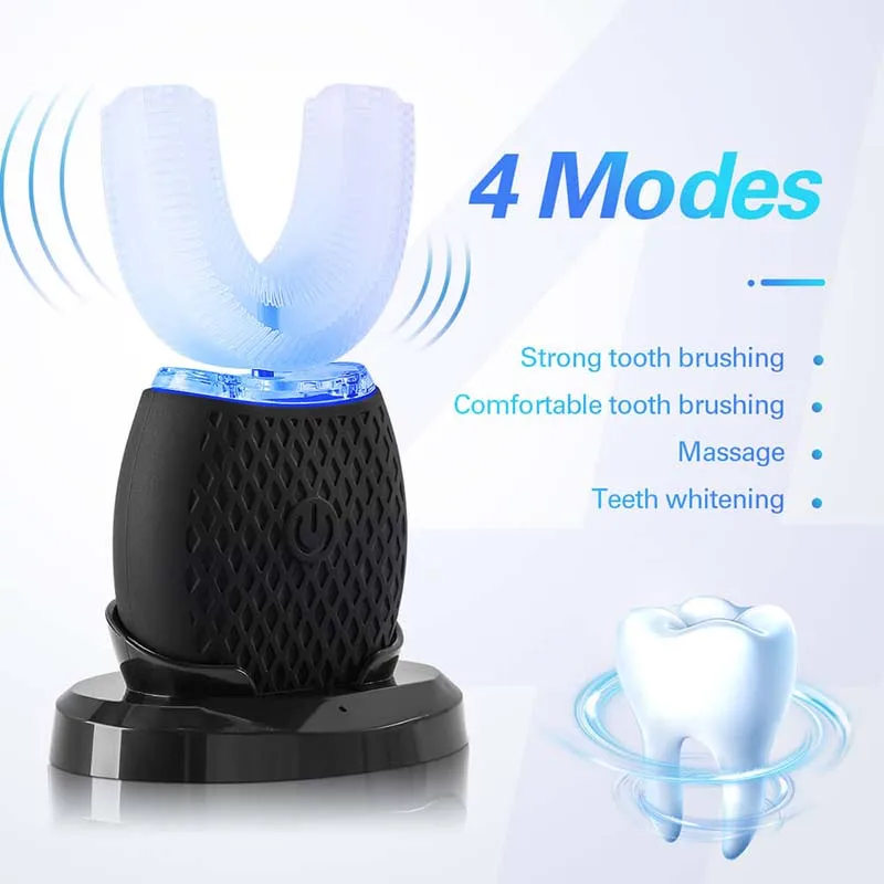 Brosse à dents électrique sonique en Silicone en forme de U, nettoyage de la bouche à 360 degrés, brosse à dents automatique, lumière bleue froide