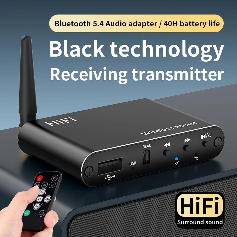 VAORLO pemancar penerima Audio Bluetooth 5.4, adaptor musik Stereo nirkabel Aux 3.5mm dengan Remote kontrol IR