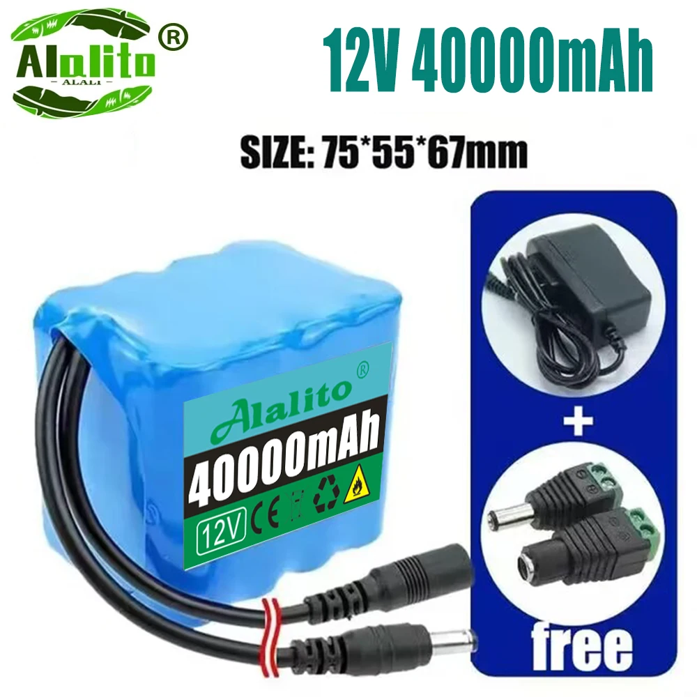 12V 50Ah 18650 Lithium Battery Pack 3S5P Rechargeable Battery with BMS 12.6v Charger for Fishing Bicycle Large Capacity Battery