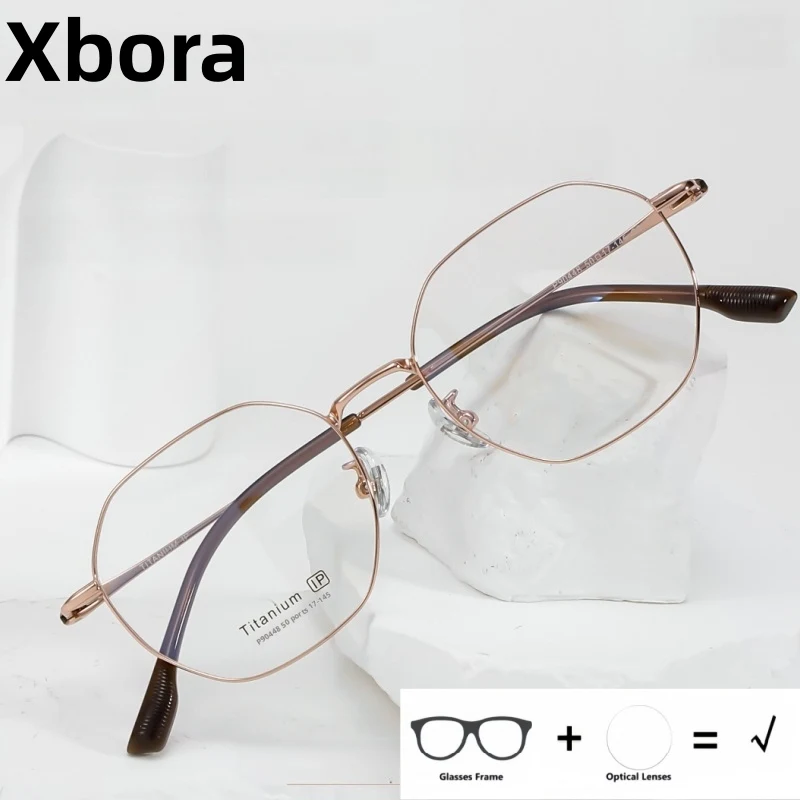 XBORA Titanium Alloy Unisex Polygonal Frame Retro Fashion Ultra Light Daily Casual High-Quality Optical Prescription Glasses
