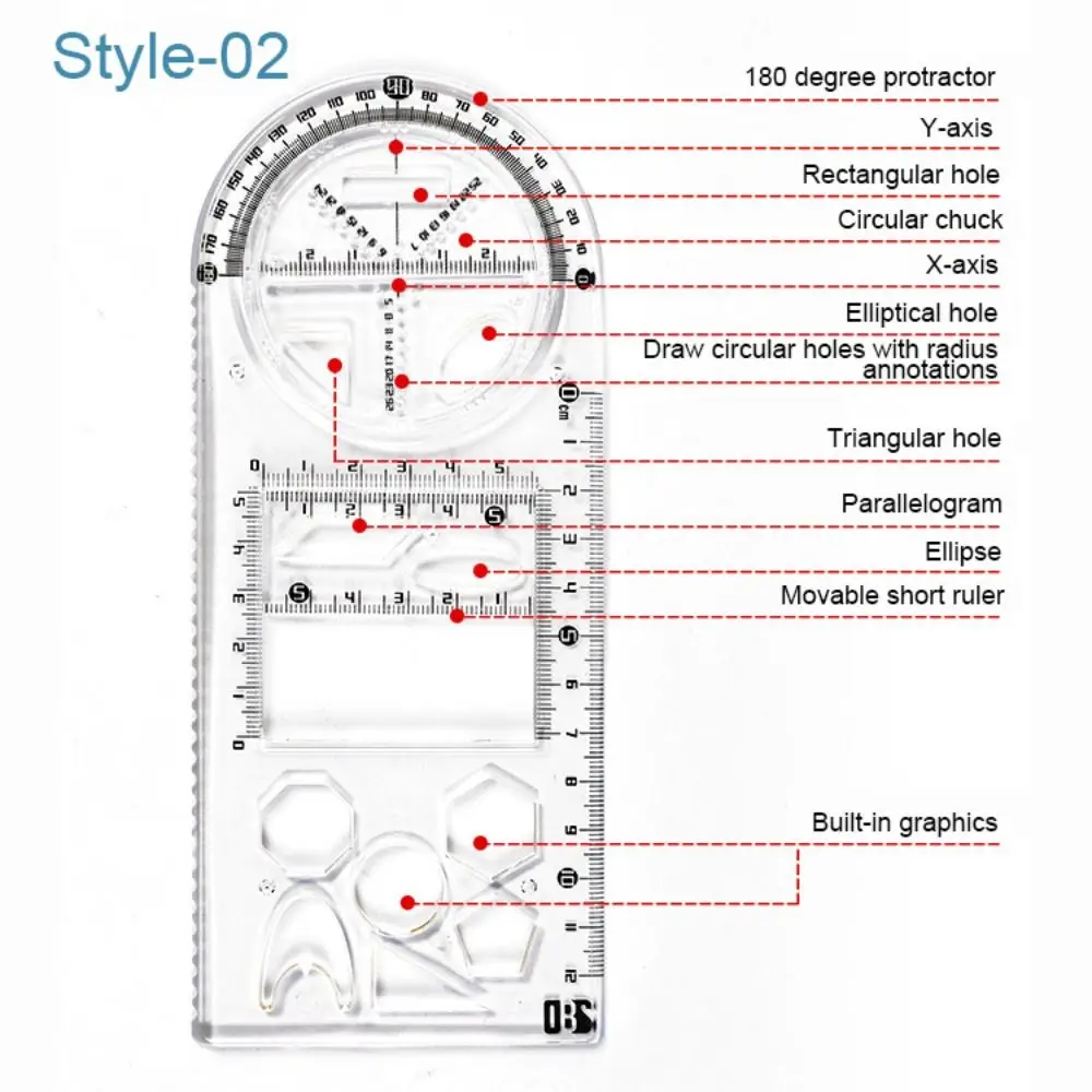 Multi-function Rotary Geometric Drawing Gift Students Learning Measuring Tool Mathematics Function Ruler Protractor Ruler