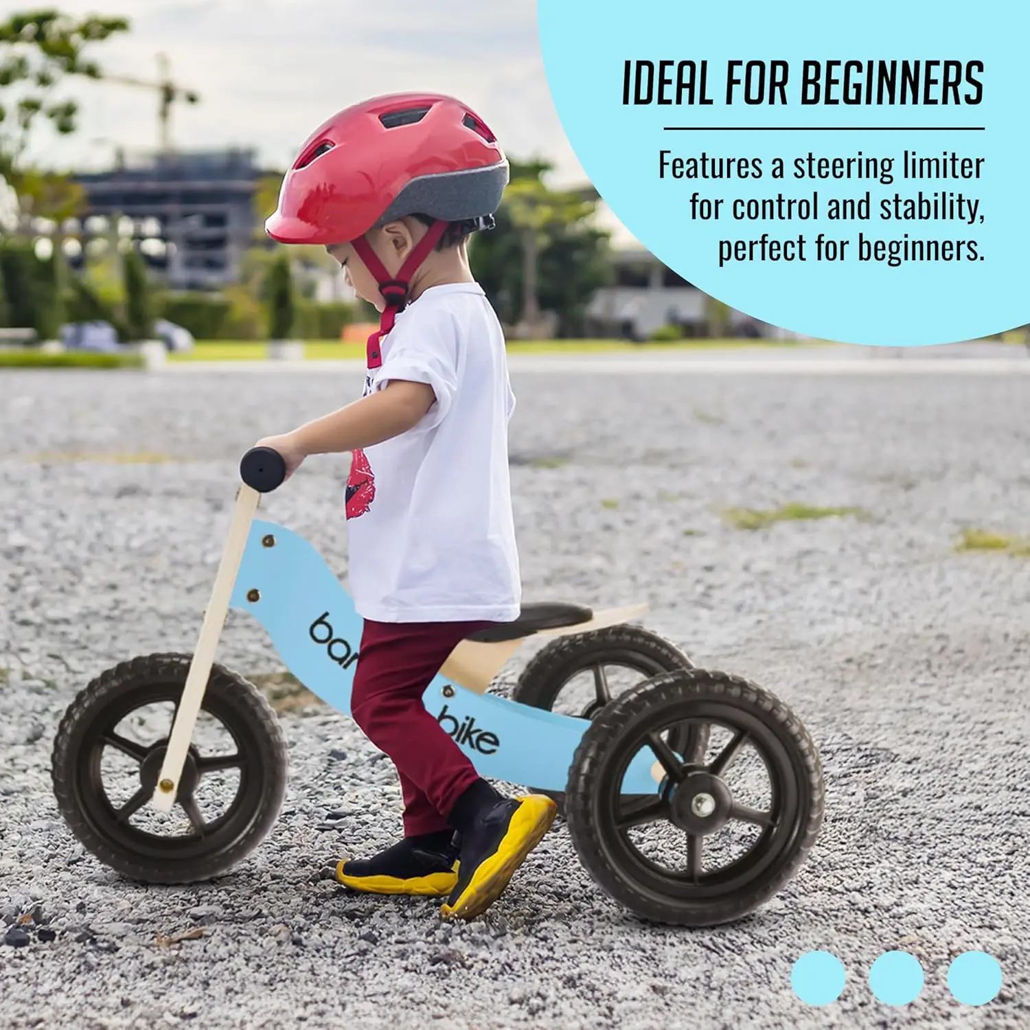 Rowerek biegowy drewniany dla malucha - Bez pedałów - Trójkołowy - Opony odporne na przebicia - Ergonomiczny i wytrzymały - Gładkie uchwyty - Poprawia