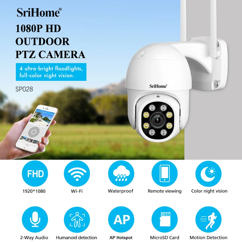 Imagem -02 - Srihome-câmera ip Starlight Wifi Cctv Baby Monitor Impermeável ao ar Livre Detecção de Corpo Humano ai Visão Noturna Colorida Ip66 Sp028 2mp