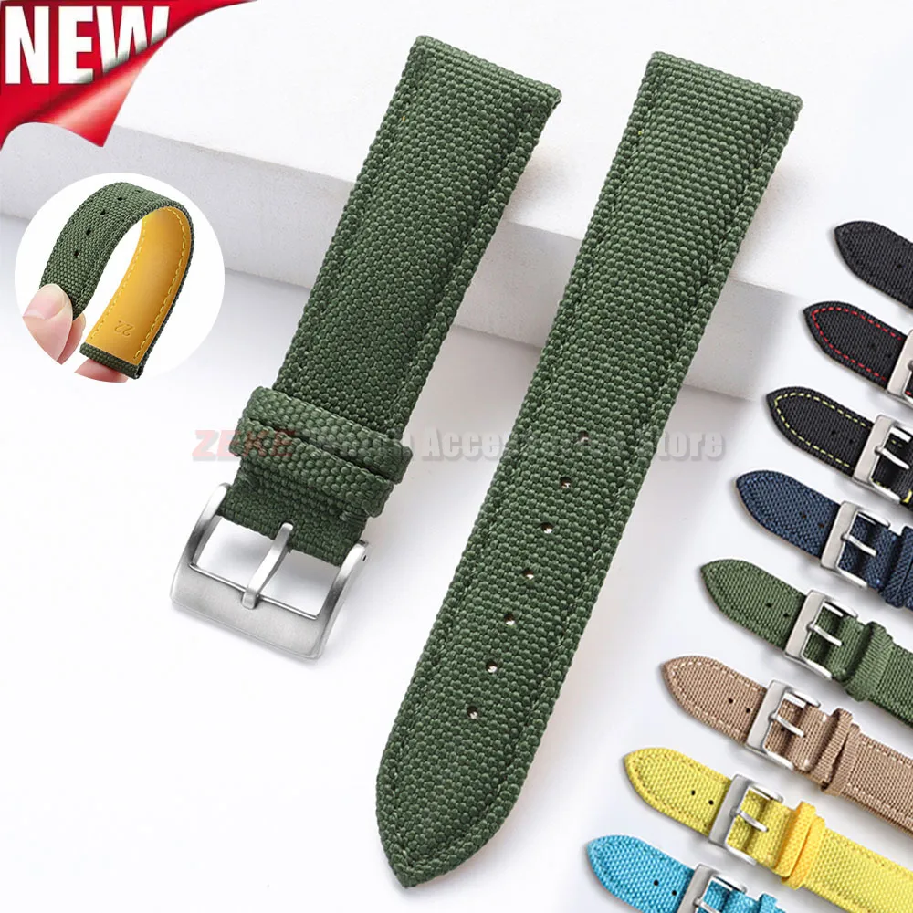 Waterproof Sailcloth Watch Band Nylon Leather Watchband 20mm 22mm Universal Straps for Men Women Sports Quick Release Wrist Belt