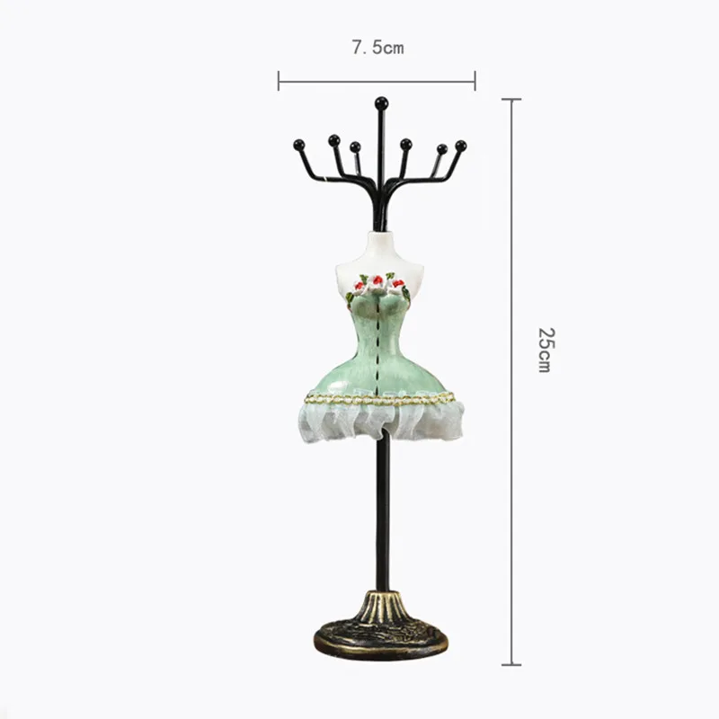 Mannequin Dress Holder Metal 6 Hooks Earrings Necklace Bracelet Organizer Display Table Ornaments Resin Rotatable Jewelry Rack