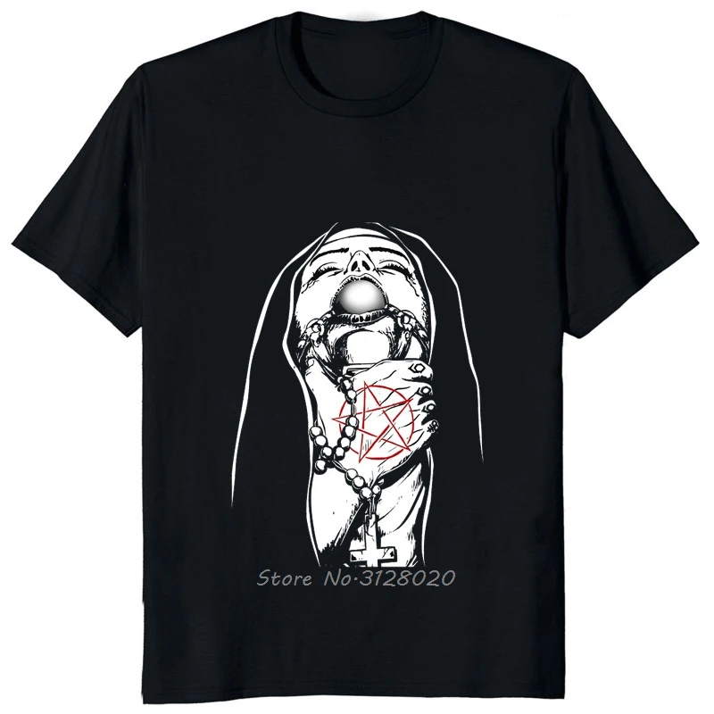 God Is Busy Can I Help You Funny Satan Unholy Nun Printed Aldult T-shirt Evil Religion Man Tshirt Casual Hipster Women T Shirt