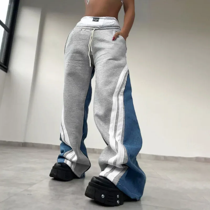 Weird Puss Panelled Stripes Pants Women 2024 Autumn Fashion Contrast Casual Sporty Simple Skinny Streetwear Straight Trousers