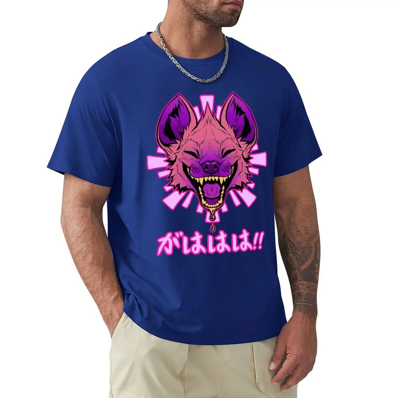 Kawaii Japanese Vaporwave Hyena GAHAHA Furry Wildlife Safari T Shirt Harajuku Short Sleeve T-shirt Cotton Graphics Tshirt Tops