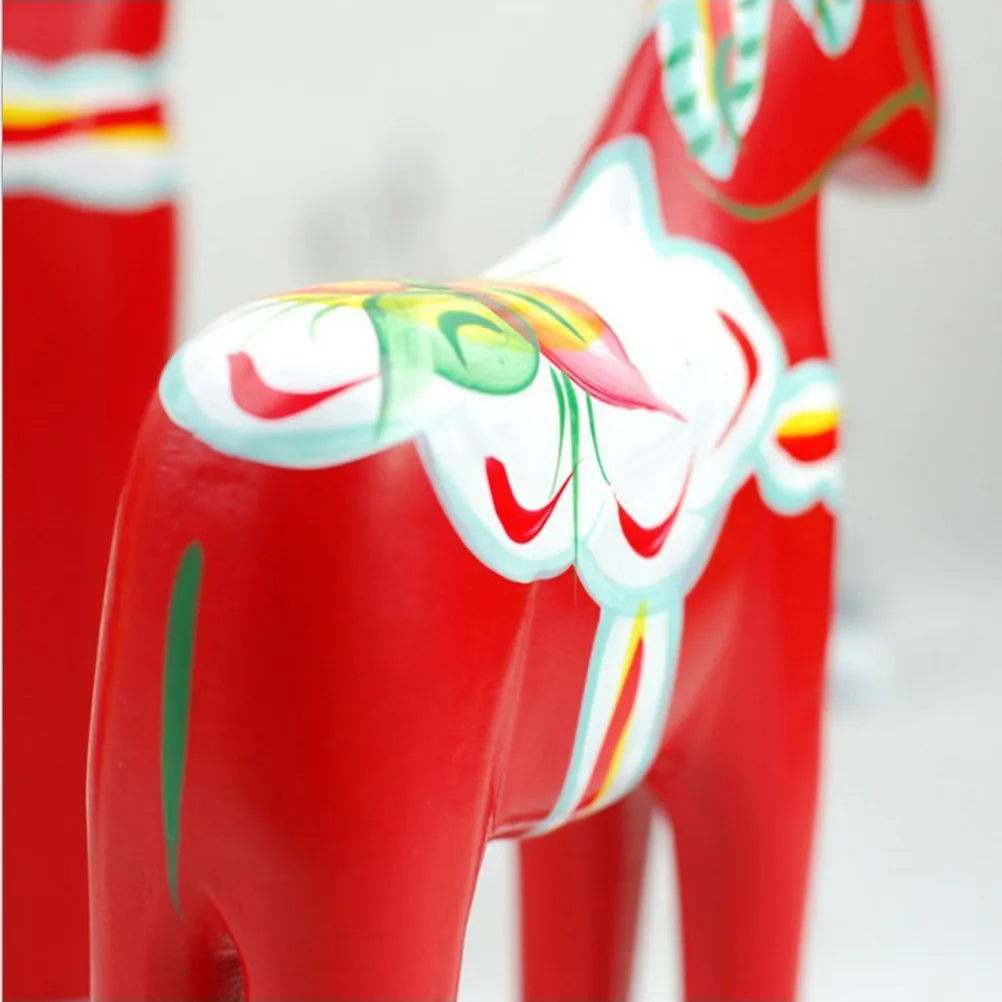 Wood Horse Decor Painted Hand Carving Small Red Vintage Wood Horse Crafts Desktop Ornament Home Decoration Wedding Reception