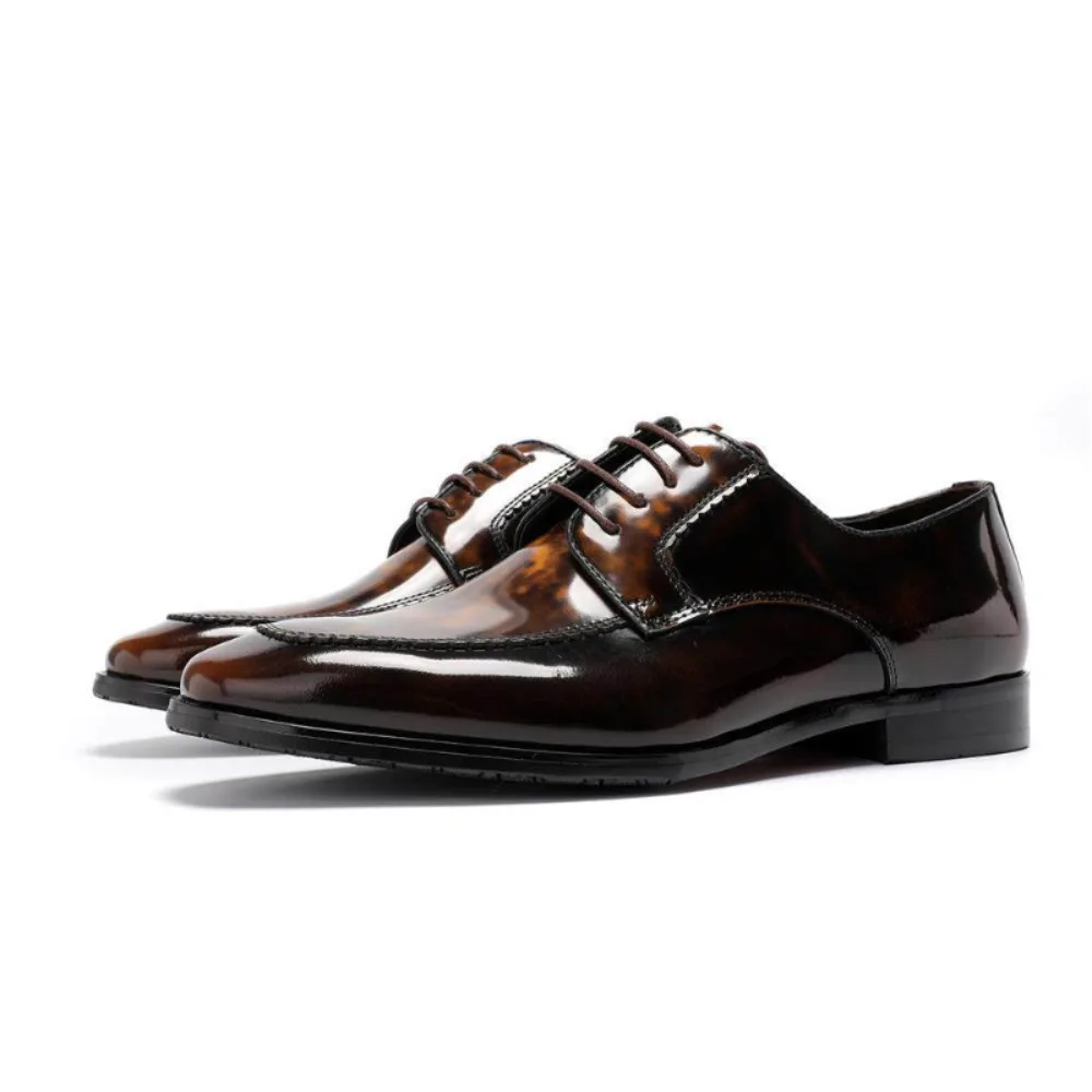 

Handmade New Genuine Calfskin Luxury Glossy Men's Derby Shoes Lace Up Leather Business Casual Formal Dress Shoes