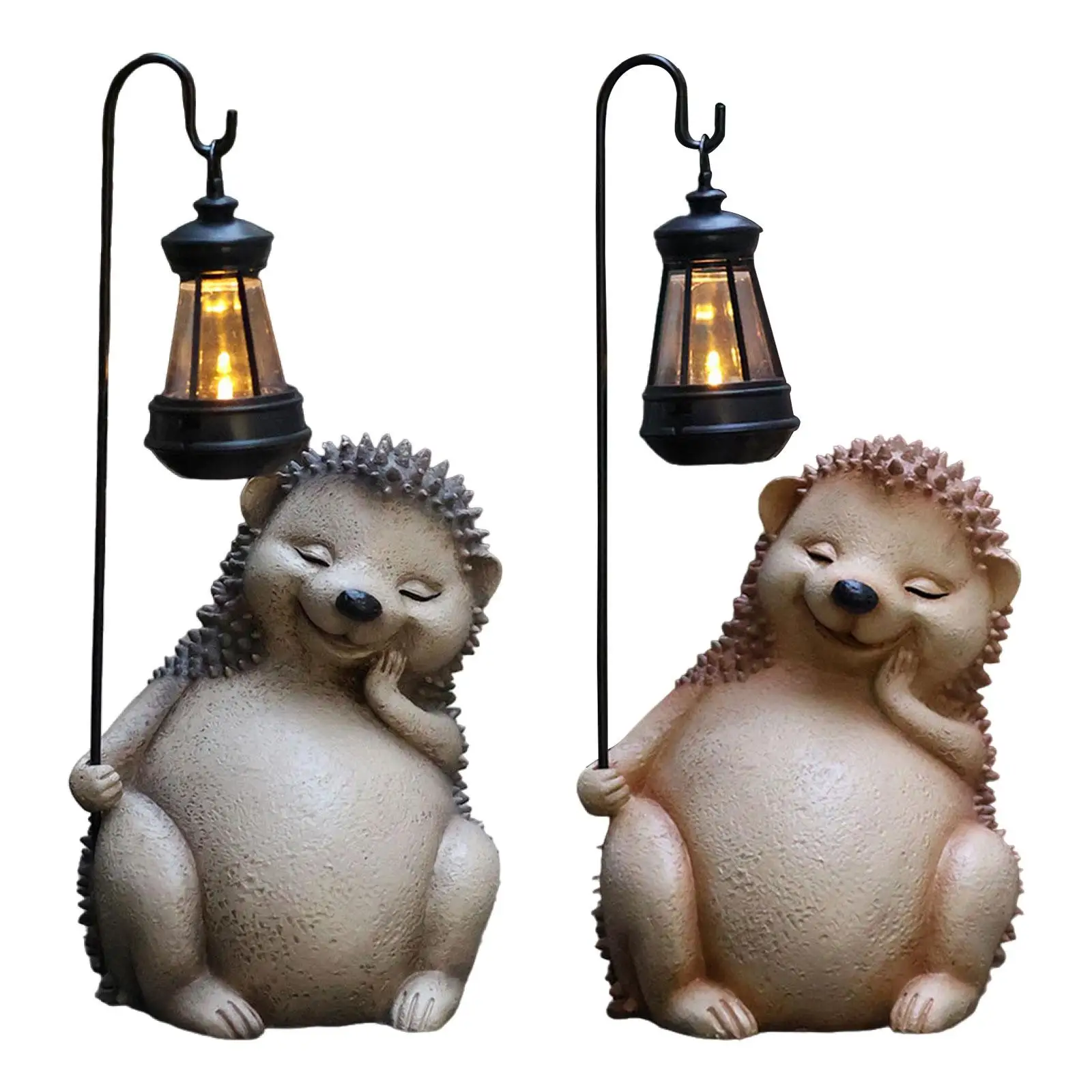 Hedgehog Figurine with Lantern Patio Balcony Garden Statue with Solar Light