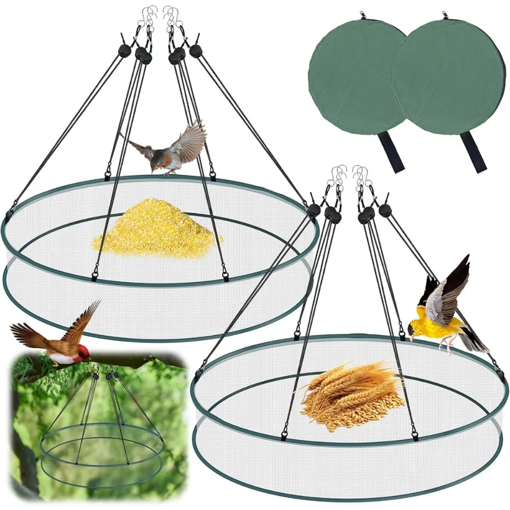 Mangeoire à oiseaux suspendue avec grande zone d'alimentation et base en fibre de verre, station d'alimentation extérieure pour oiseaux sauvages pour jardin, patio et balcon – Idéale pour attirer des moineaux et des colombes, observation des oiseaux en famille et distribution de graines en extérieur résistante à la pluie
