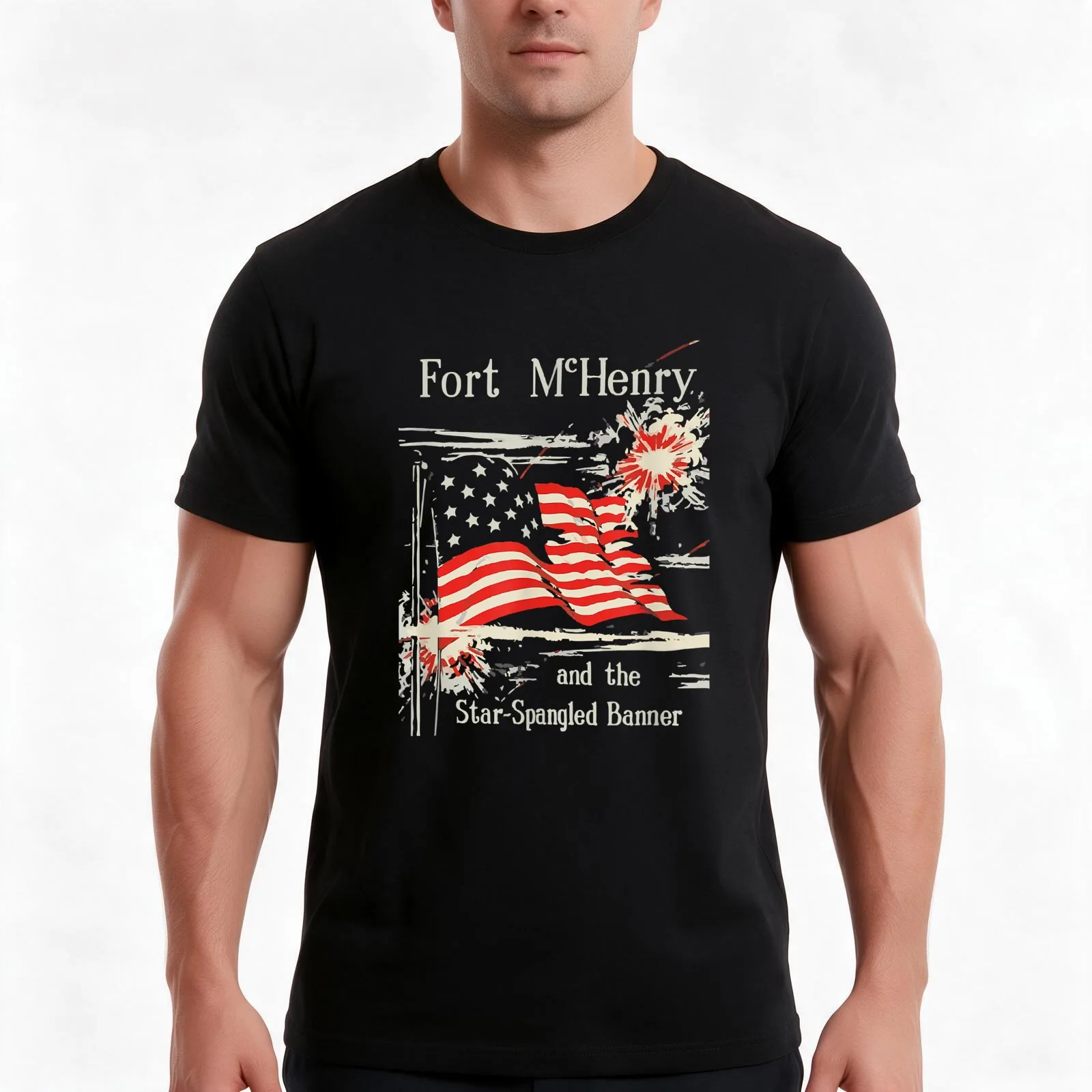 Fort McHenry and The Star Spangled Banner T-Shirt, Summer Casual Cotton Tee, Oversized Streetwear Tops, Vintage Graphic Print