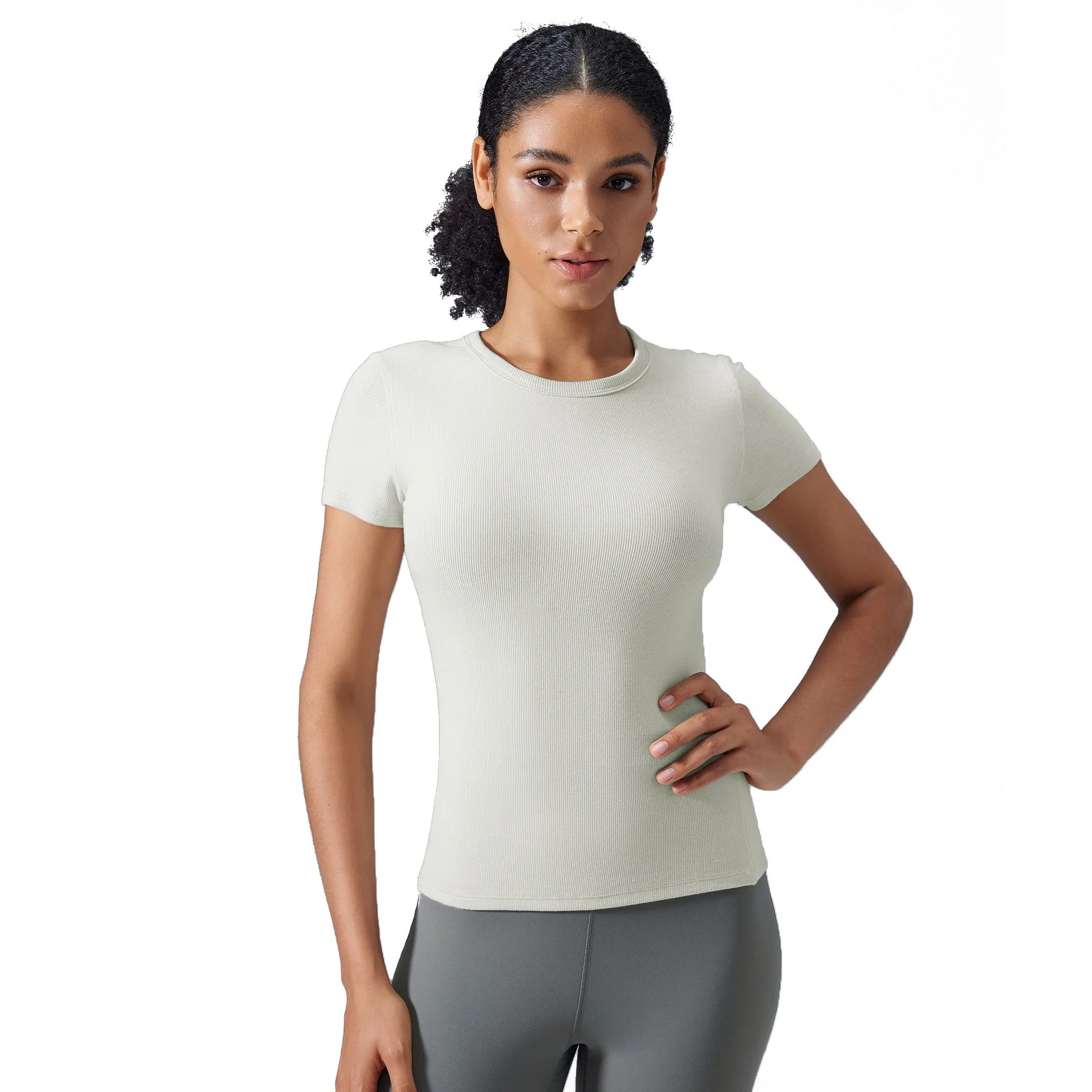 Lemon Women Seamless Yoga T-Shirt Ribbed Sports Shirt Breathable Gym Tops Sport Blouse Short Sleeve Running T-Shirt Yoga Shirts
