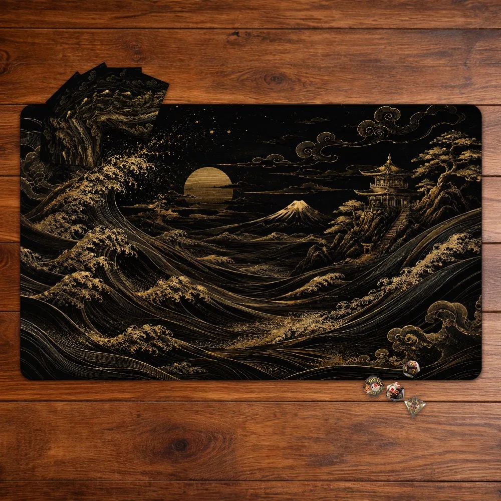MTG Commander Playmat,  Gilded Seascape palymat, Familiar Fantasy Magic The Gathering EDH Card Game Rubber Base Gaming Mat