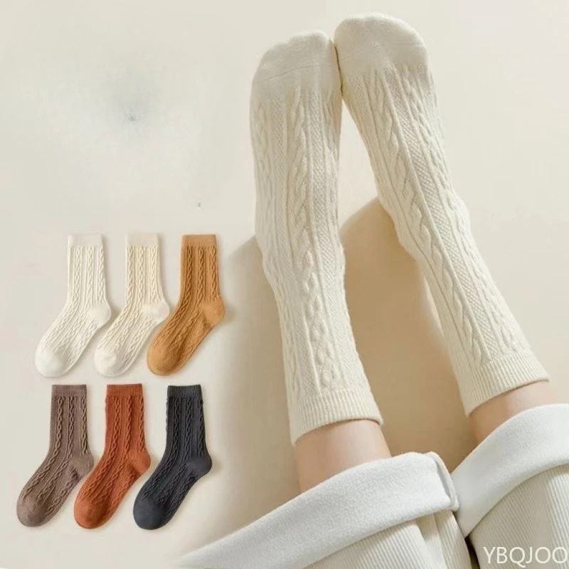 

6 pairs Women's autumn fashionable versatile mid tube socks thick warm women's socks sweet casual comfortable socks