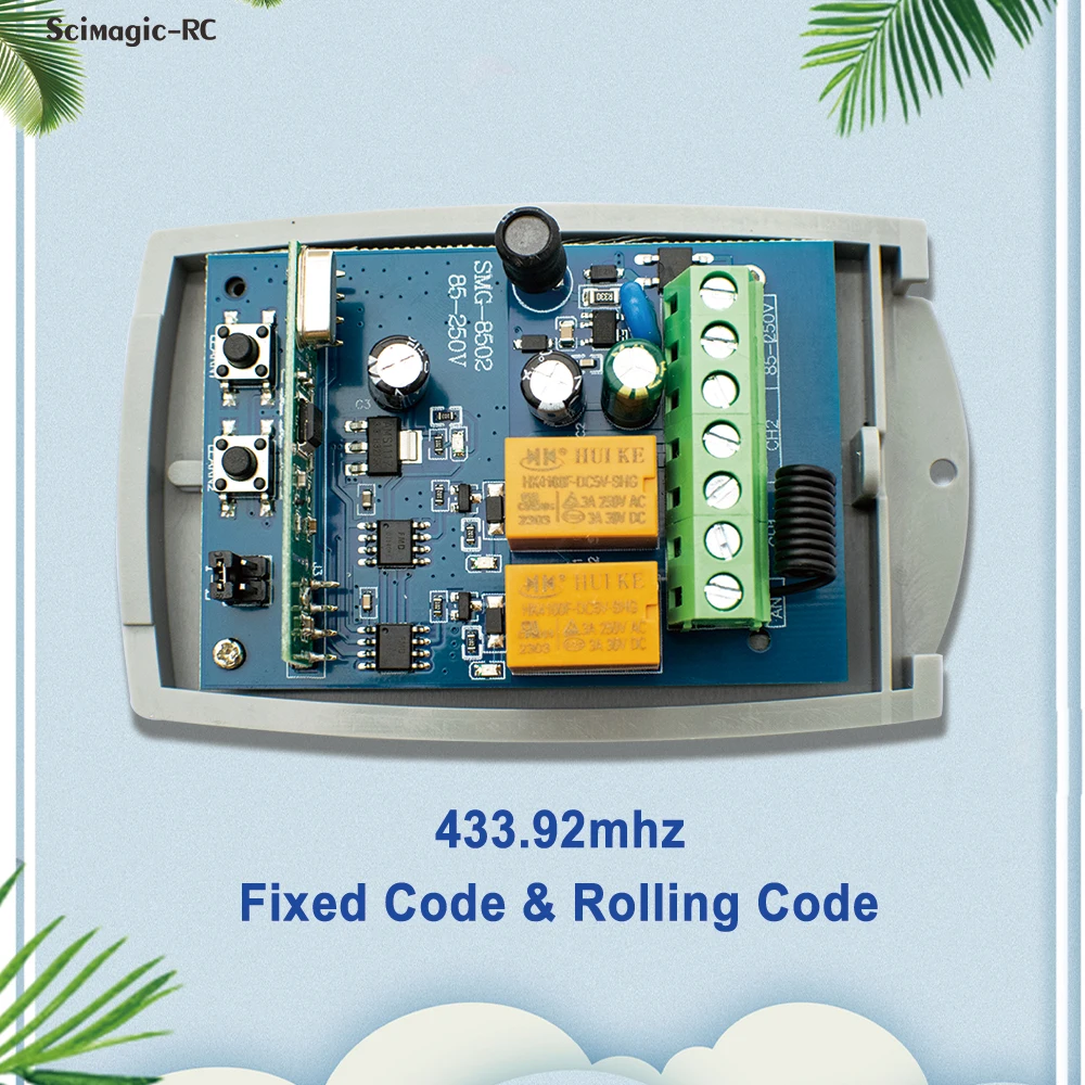 

Universal 433MHz 433.92MHz Garage Door Gate Receiver 2CH Switch Self-locking / Interlock / Jog 3 Mode Controller Relay Module