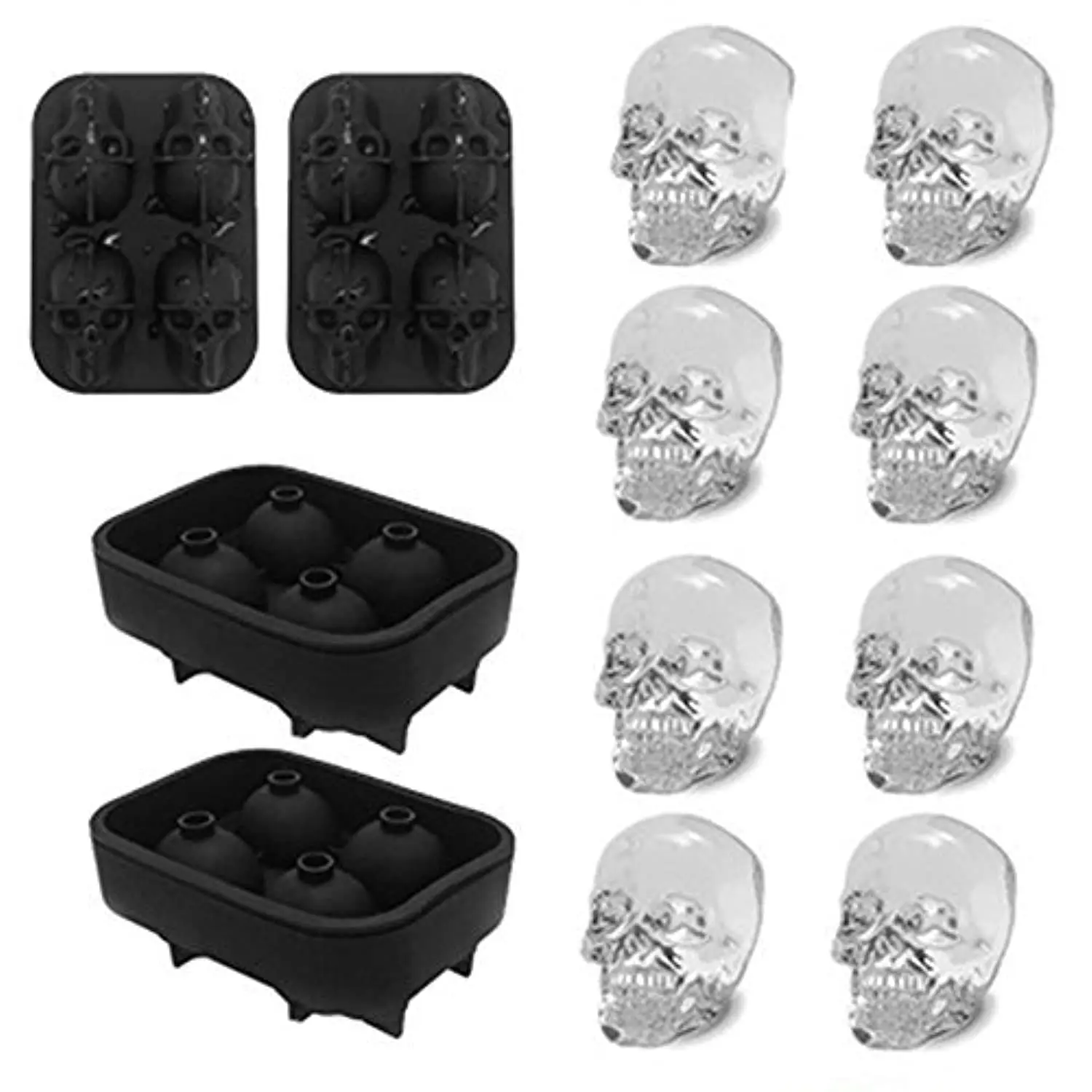 

3D Skull Silicone Jello Ice Mold Flexible Cube Maker Tray for Halloween and Christmas Party for Whiskey Cocktails