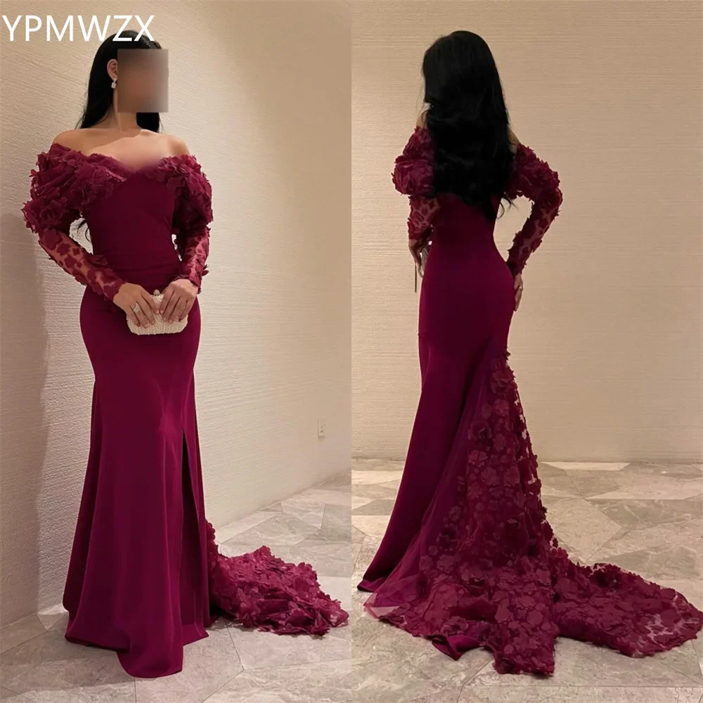 

Customized Prom Gown Evening Women YPMWZX Off-the-shoulder Mermaid Floor Length Skirts Applique 3D Flower Bespoke Occasion Dress
